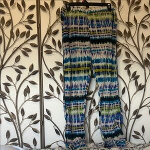 Blue & Green Striped Tie-Dye Leggings
